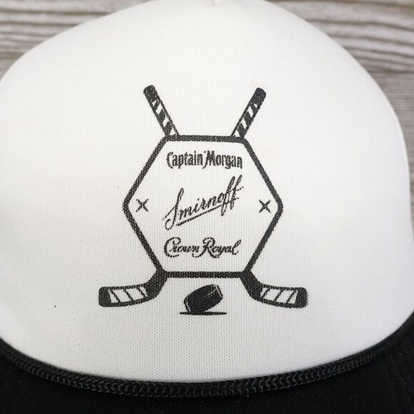 CAPTAIN MORGAN SMIRNOFF CROWN ROYAL HOCKEY BLACK WHITE SNAPBACK TRUCKER HAT CAP - Picture 2 of 8